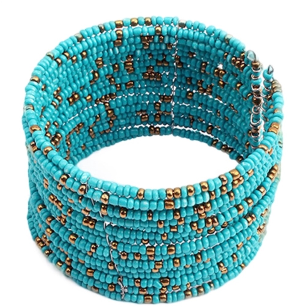 🎉HP🎉 BOHO Turquoise & Gold Beaded Cuff Bracelet